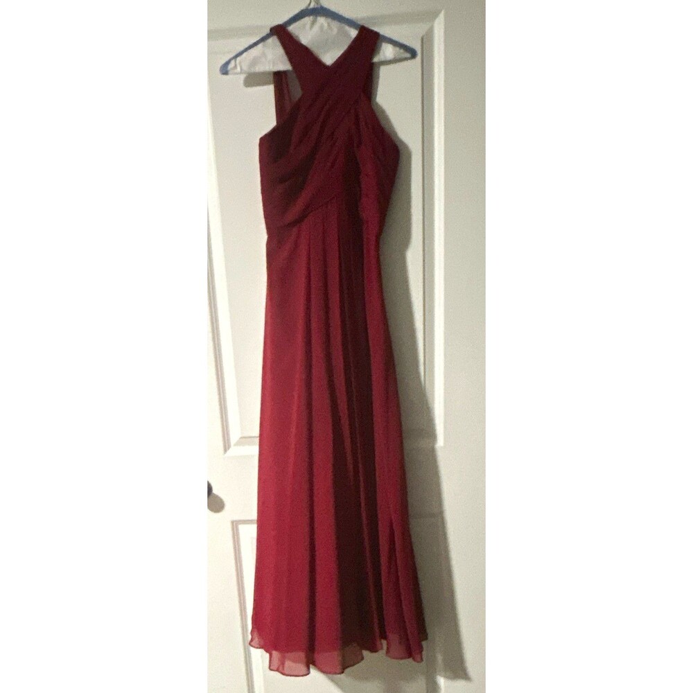 Azazie Size 14 Burgundy Sleeveless Chiffon Polyester Bridesmaid Dress